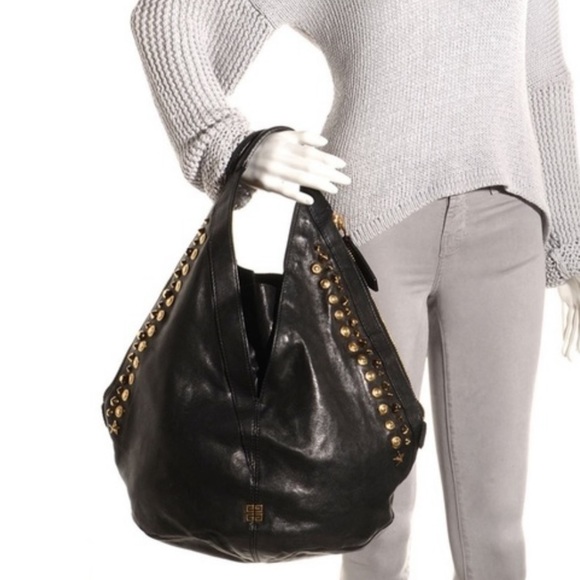 Givenchy Handbags - GIVENCHY Lambskin Studded Tinhan Hobo Black